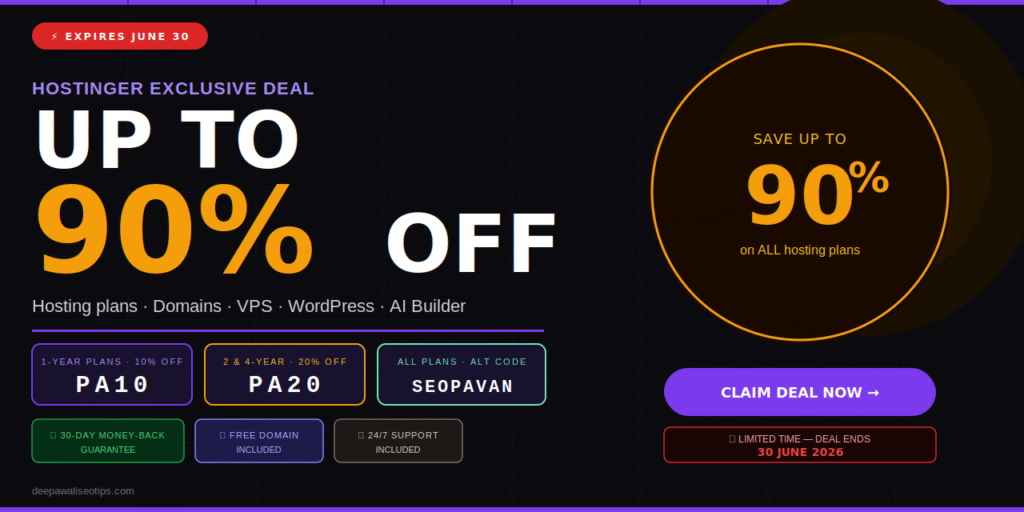 Hostinger Coupon Code 2026 – 90% OFF + Extra 20% Discount [PA20]
